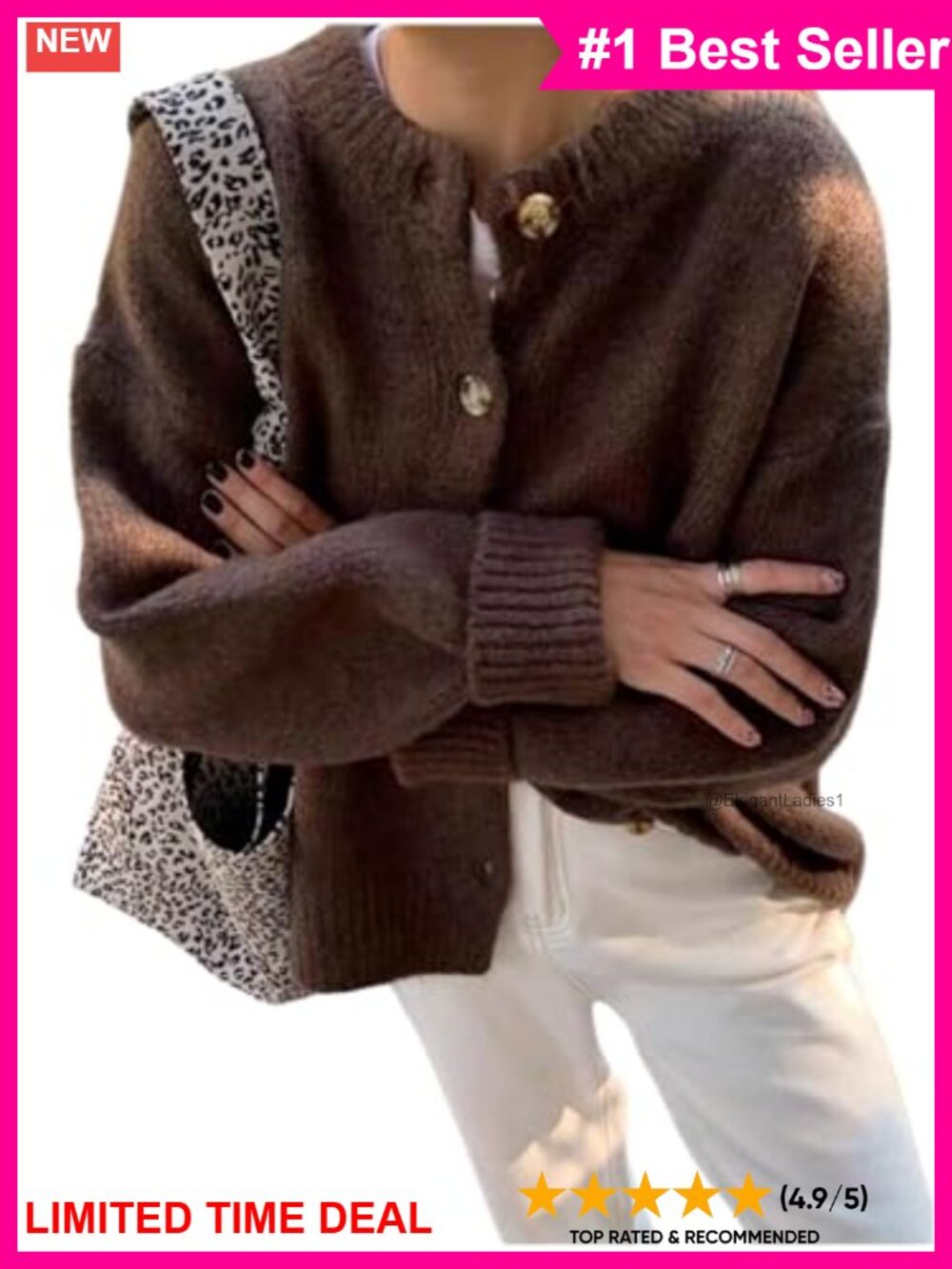 Women's Button Up Knit Cardigan Long Sleeve Crew Neck Loose Sweater